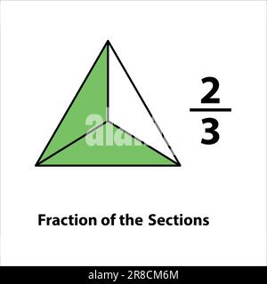 two by three Fraction of the divided into slices. Fractions for Vector flat outline icon. isolated on white background. illustration. Stock Vector