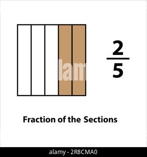 two by five Fraction of the divided into slices. Fractions for Vector flat outline icon. isolated on white background. illustration. Stock Vector