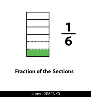 one by six Fractions then divided into slices. Fractions for Vector flat outline icon. isolated on white background. illustration. Stock Vector