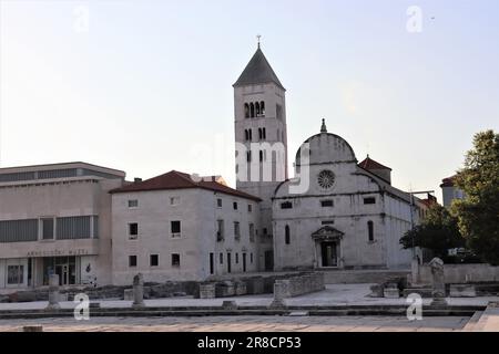 The city of Zadar and historical monuments with churches and a cathedral that are still in use today. The photos also show the coastal part of city. Stock Photo