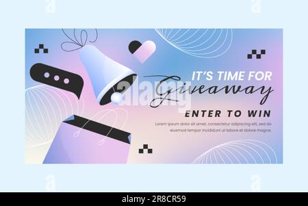 Giveaway banner template with megaphone and prize. Enter to win. Social media trendy poster design for website announcement, special event or internet advertising vector illustration. Stock Vector