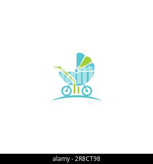 Baby Stroller Logo. Stroller Blue Color Vector Illustration Stock Vector
