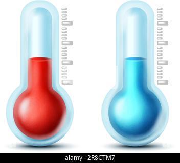 Cartoon style realistic vector icon. Hot and cold thermometer, cartoon style. isolated on white background. Stock Vector