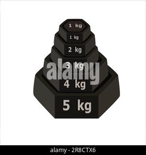 Weight Stones 1 kg to 5kgs. vector illustration. weight measuring stone. on white background. Weight block. Simple flat illustration. Stock Vector