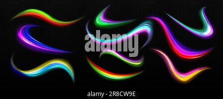 Chameleon blur spot with y2k aura neon gradient. 3d abstract brush shape vector blend texture. Futuristic memphis stroke colorful paint element set. Fantasy holographic wave lines graphic decoration Stock Vector