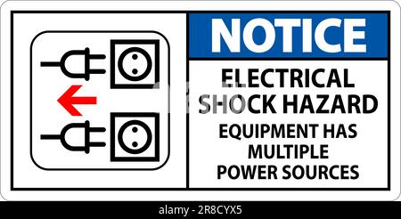 Notice Sign Electrical Shock Hazard, Equipment Has Multiple Power Sources Stock Vector