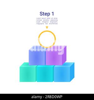 Colorful square blocks with circle above infographic chart design element set Stock Vector