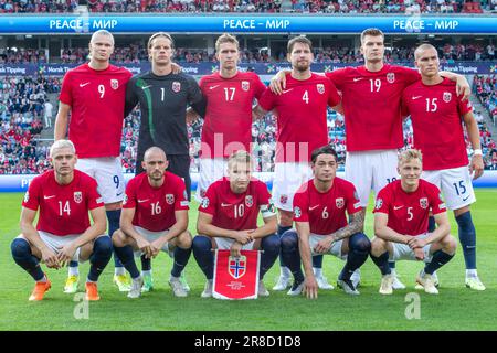 Oslo, Norway 20 June 2023 Norway team line up during the UEFA European Championship qualifying round match between Norway and Cyprus held at the Ullevaal Stadium in Oslo, Norway credit: Nigel Waldron/Alamy Live News Stock Photo