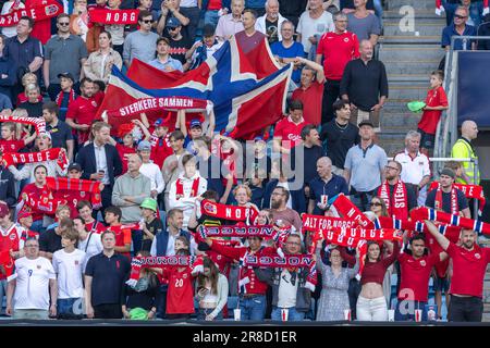 Oslo, Norway 20 June 2023 fan show their support before the UEFA European Championship qualifying round match between Norway and Cyprus held at the Ullevaal Stadium in Oslo, Norway credit: Nigel Waldron/Alamy Live News Stock Photo