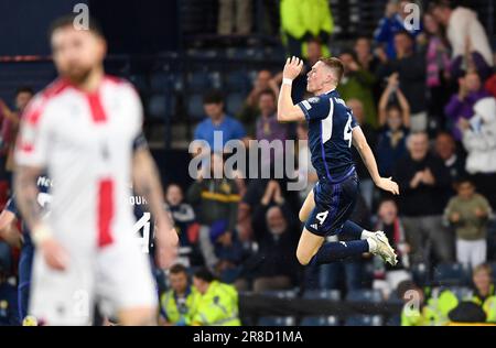 Glasgow, UK. 20th June, 2023. Scott McTominay of Scotland scores Scotland's 2nd goal during the UEFA European Championship Qualifying match at Hampden Park, Glasgow. Picture credit should read: Neil Hanna/Sportimage Credit: Sportimage Ltd/Alamy Live News Stock Photo