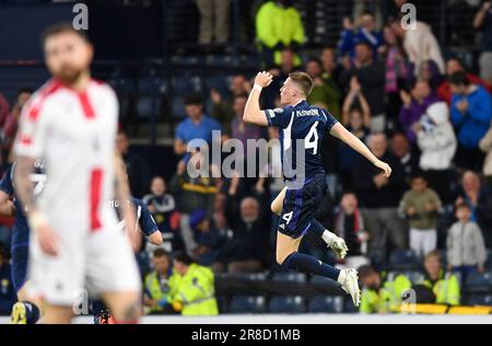 Glasgow, UK. 20th June, 2023. Scott McTominay of Scotland scores Scotland's 2nd goal during the UEFA European Championship Qualifying match at Hampden Park, Glasgow. Picture credit should read: Neil Hanna/Sportimage Credit: Sportimage Ltd/Alamy Live News Stock Photo