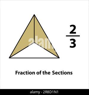 Fraction of the divided into slices 2 by 3. Fractions for Vector flat outline icon. isolated on white background. illustration. Stock Vector