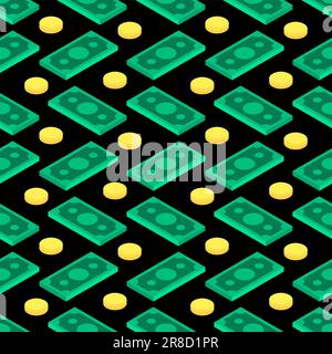 Money isometric style pattern seamless. dollars background. Rich texture Stock Vector