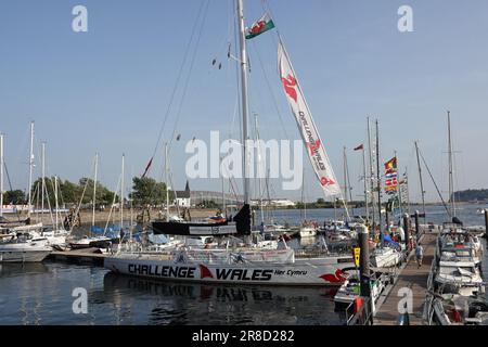 Challenge Wales, a 72-ft round-the-world yacht and the largest sail training vessel in Wales. Moored At Cardiff Bay summer festival Stock Photo
