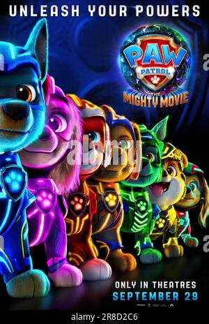 RELEASE DATE: September 29, 2023. TITLE: Paw Patrol: The Mighty Movie. STUDIO: Paramount Pictures. DIRECTOR: Cal Brunker. PLOT: A magical meteor crash lands in Adventure City, and gives the PAW Patrol pups superpowers, transforming them into The Mighty Pups. STARRING: Poster Art. (Credit Image: © Paramount Pictures/Entertainment Pictures/ZUMAPRESS.com) EDITORIAL USAGE ONLY! Not for Commercial USAGE! Stock Photo