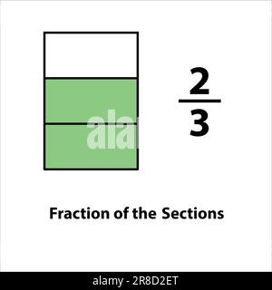 Fraction of the divided into slices 2 by 3. Fractions for Vector flat outline icon. isolated on white background. illustration. Stock Vector
