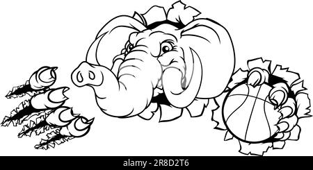 Elephant Basketball Ball Sports Animal Mascot Stock Vector