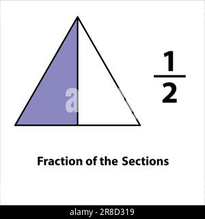 Fraction of the divided into slices 1 by 2. Fractions for Vector flat outline icon. isolated on white background. illustration. Stock Vector