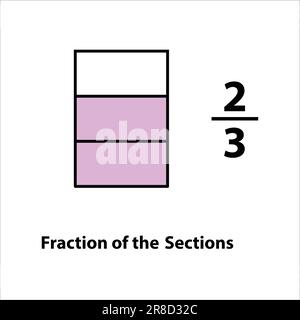 Fraction of the divided into slices 2 by 3. Fractions for Vector flat outline icon. isolated on white background. illustration. Stock Vector
