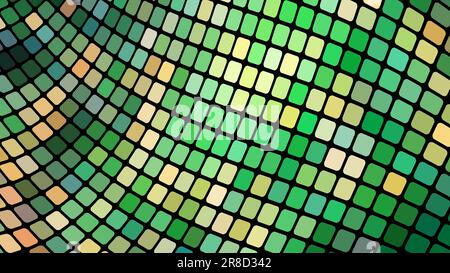 Multicolored abstract background of green squares, rhombuses, rectangles tiles, mosaic with seams of glowing magical energy shiny bright beautiful. Ve Stock Vector