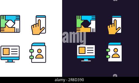 Business processes pixel perfect light and dark theme color icons set Stock Vector