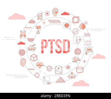 ptsd military trauma stress concept with icon set template banner and circle round shape illustration Stock Photo