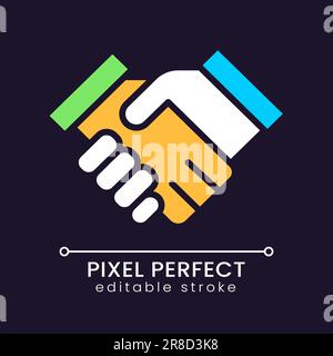 Handshaking pixel perfect RGB color icon for dark theme Stock Vector