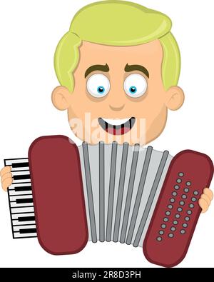 vector head blond man light eyes playing accordion Stock Vector