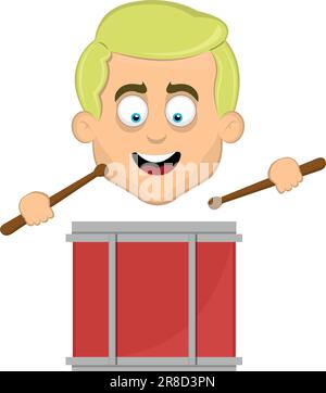 vector head blond man light eyes playing drum sticks Stock Vector