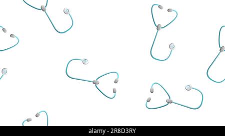 Endless seamless pattern of medical scientific medical subjects stethoscopes phonendoscopes for listening to the heart and lungs and diagnosing pneumo Stock Vector