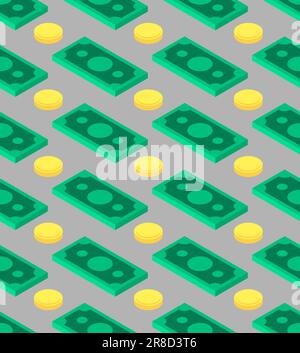 Money isometric style pattern seamless. dollars background. Rich texture Stock Vector