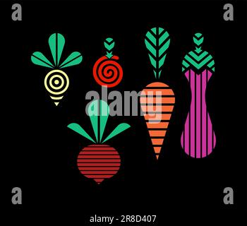 Vegetables set geometric symbol. Vegetable sign. Vector illustration Stock Vector