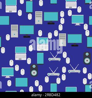 Seamless pattern, texture from modern digital devices, gadgets, tablets, smartphones, mice, speakers, monitors, laptops, routers for internet, compute Stock Vector