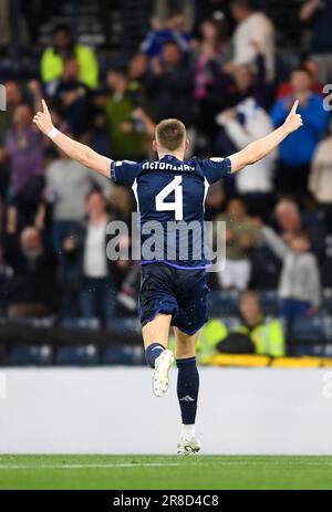 Glasgow, UK. 20th June, 2023. Scott McTominay of Scotland scores ScotlandÕs 2nd goal during the UEFA European Championship Qualifying match at Hampden Park, Glasgow. Picture credit should read: Neil Hanna/Sportimage Credit: Sportimage Ltd/Alamy Live News Stock Photo