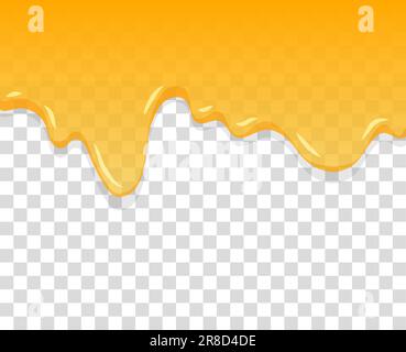 Honey or caramel melted on transparent background. Dripping yellow realistic syrup. Vector illustration. Stock Vector