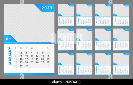 Technological in industry blue gradient wall calendar design template for 2023 year Stock Vector