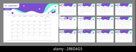 University learning program desk calendar design template for 2023 year Stock Vector