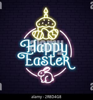Neon Easter templates set Stock Vector