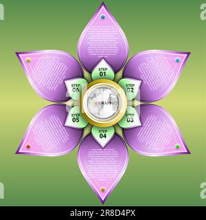 flower infographic template with diagram 6 steps. design template for timeline infographics. diagrams, flowcharts, and business operations Stock Vector