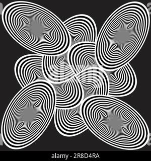 Abstract pattern background with black and white wavy lines circles and curves Stock Vector