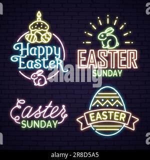 Neon egg with Easter lettering Stock Vector