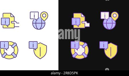 Safe information service pixel perfect light and dark theme color icons set Stock Vector