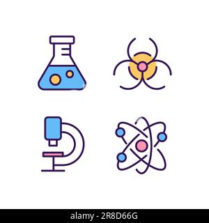 Laboratory research pixel perfect RGB color icons set Stock Vector