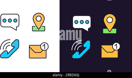Communication channels pixel perfect light and dark theme color icons set Stock Vector
