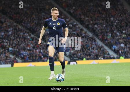 Glasgow, UK. 20th June, 2023. In the European Championship 2024, qualifying round, Callum McGregor scored Scotland's first goal after 6 minutes. Shortly after that the referee suspended play for 20 minutes because of poor pitch conditions after very heavy rain. Scott McTominay scored Scotland's second goal, to complete the final with Scotland 2, Georgia 0. Credit: Findlay/Alamy Live News Stock Photo