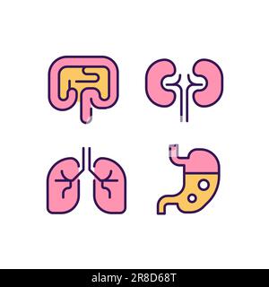 Human organs pixel perfect RGB color icons set Stock Vector