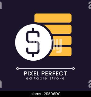 Coins stack and dollar symbol pixel perfect RGB color icon for dark theme Stock Vector