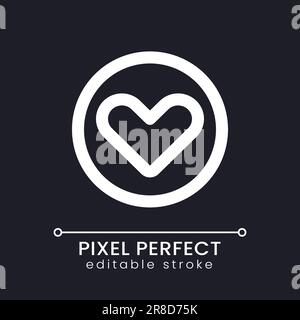 Heart pixel perfect white linear ui icon for dark theme Stock Vector