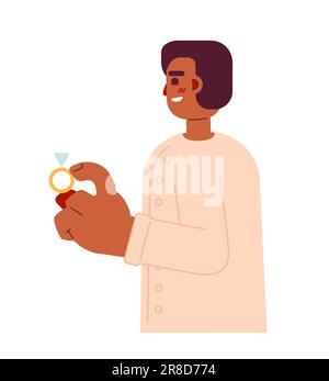 Young african american man holding classic engagement ring semi flat colorful vector character Stock Vector