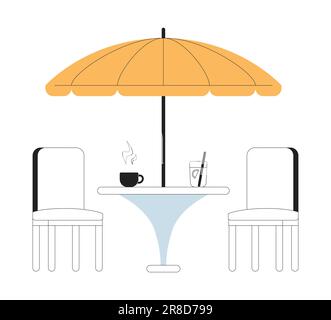 Modern street cafe table and umbrella monochrome flat vector object Stock Vector